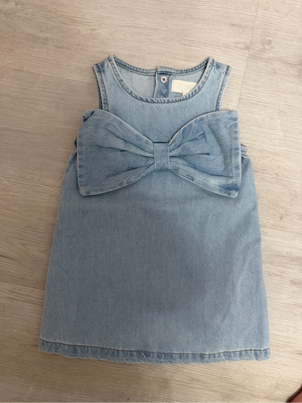 Zara Light Blue Denim Bow Front Kids Dress
